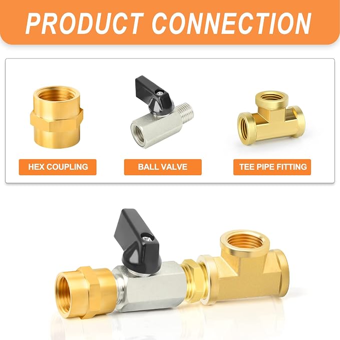 GASHER 8PCS 3/8 Inch NPT Brass Pipe Fitting, Ball Valve, Barstock Tee Brass - Image 2