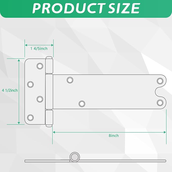 8 in T-Strap Shed Door Hinges, 2 Pack Heavy Duty Tee Hinge, 300 Lbs Capacity | - Image 4