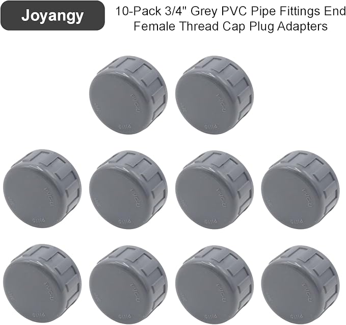10-Pack PVC Female Thread End Cap Plug Fittings, 3/4Inch Gray | plumbing diy - Image 5
