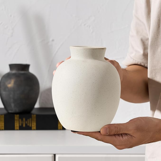 SIDUCAL Spotted Ceramic Modern Style Vase, 5.7 Inch Rustic Farmhouse Boho Vase - Image 2