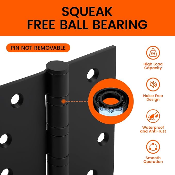 304 Stainless Steel Matte Black 4'' Door Hinges - Image 4