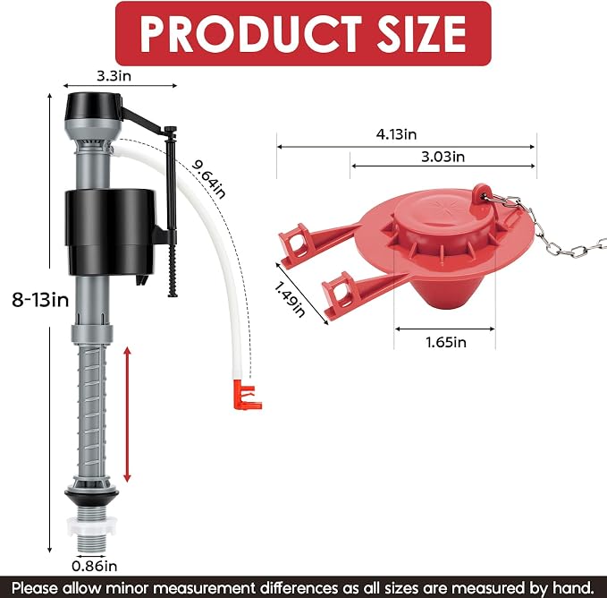 Universal Toilet Flush Valve Replacement Kit, Height Adjustable Fill Valve | - Image 5