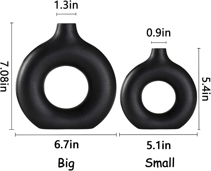 Black Ceramic Vase for Modern Home Decor, Round Matte Pampas Flower Vases - Image 6