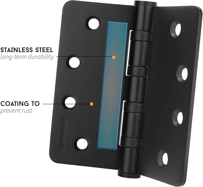 goldenwarm 6 Pack 4'' Black Ball Bearing Door Hinges – Heavy Duty Stainless - Image 3
