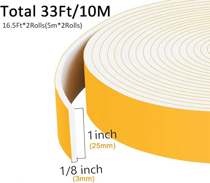 Strong Adhesive Foam Door Seal, Easy Install, 33Ft Bulk Pack | Blocks Drafts - Image 5
