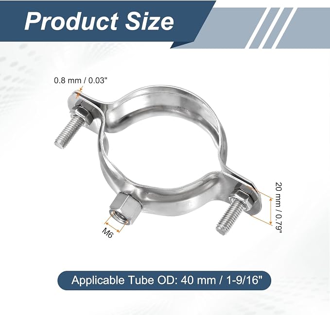 HARFINGTON 8 Pcs Adjustable Pipe Bracket Clamps 1-9/16" Stainless Steel Wall - Image 2