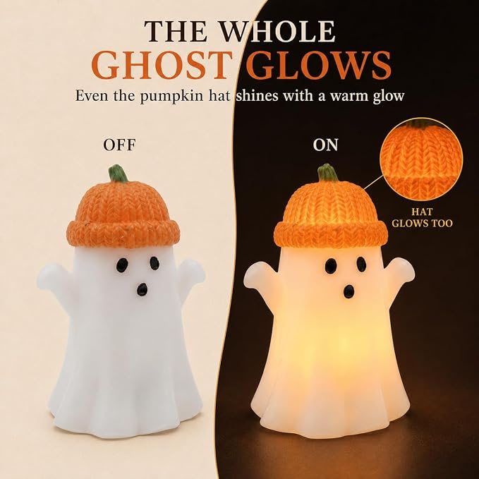 Enido Ghost with Pumpkin Hat Flameless Candles with Remote, Battery Operated - Image 9