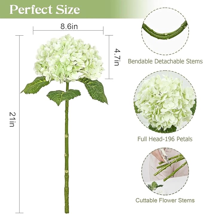 21" Real Touch Green Hydrangea Artificial Flowers - Image 4