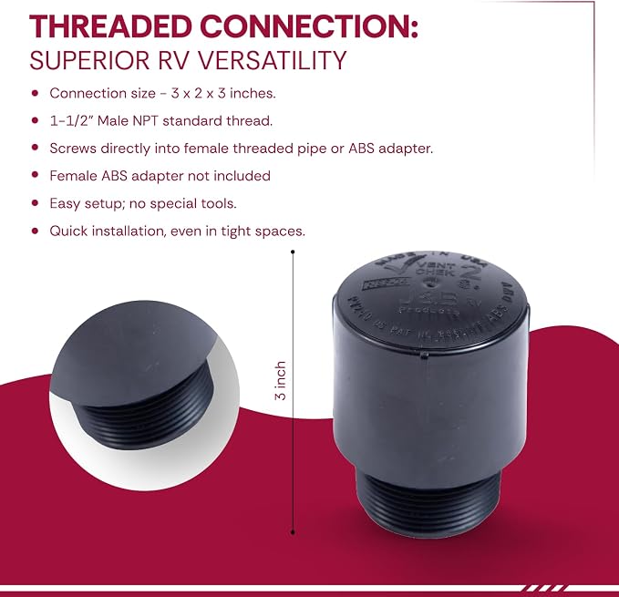 1-1/2" Male Threaded Vent Check 2 Secondary Venting Solution Air Admittance - Image 6