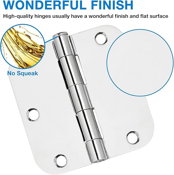 12 Pack Rounded Door Hinges 3.5 Inch 5/8" Radius Polished Chrome | Hinges - Image 3