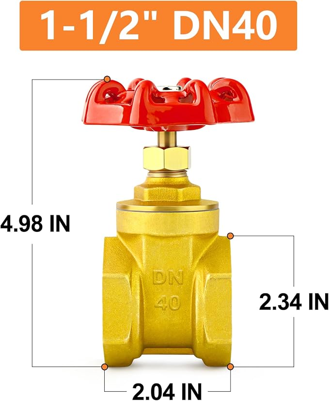 GASHER 1PCS 1-1/2 Inch Brass industrial Gate Valve, Heavy-duty Rotary Sluice - Image 2