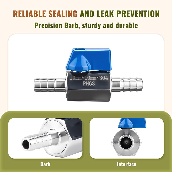 2 Pack 5/16" Hose ID Barb Mini Ball Valve, Stainless Steel Small Shut Off Valve - Image 3
