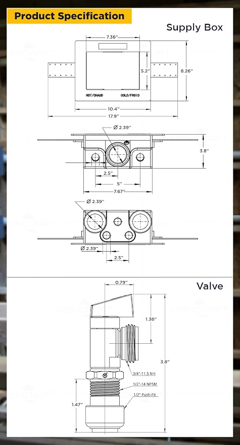 Highcraft Washing Machine Outlet Box Dual Drain, 1/2" Push Fit Connection Valve - Image 2