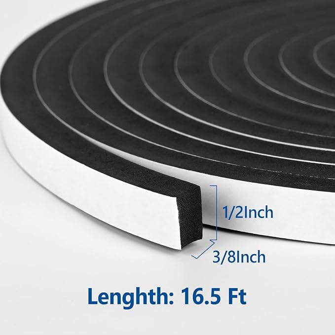 Kikerike Self Adhesive Foam Tape Weatherstrip 1/2In x 3/8In x 16.5Ft High - Image 2