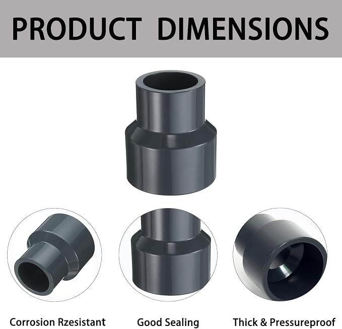 2 x 1 Inch SCH80 PVC Reducing Coupling, Increaser/Reducer Connector Pipe - Image 7