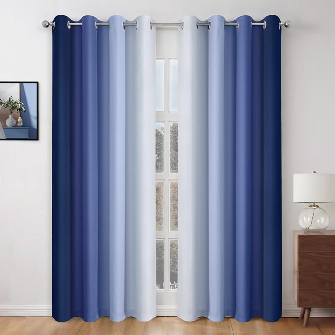 HOMEIDEAS Navy Blue Ombre Blackout Curtains, 52 X 84 Inch Length Gradient Color by HOMEIDEAS
