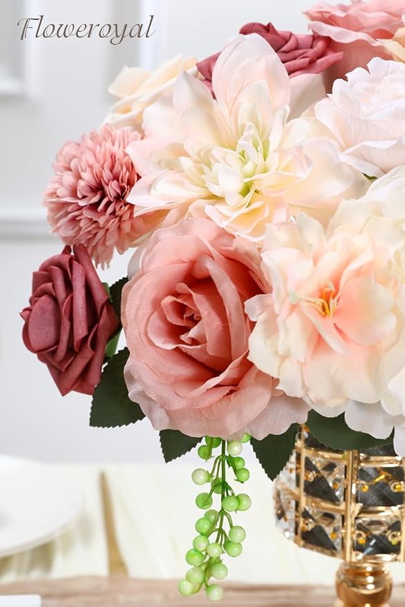 Artificial Flowers Combo Pink Flowers Mix Silk Flowers Dahlia Roses - Image 2