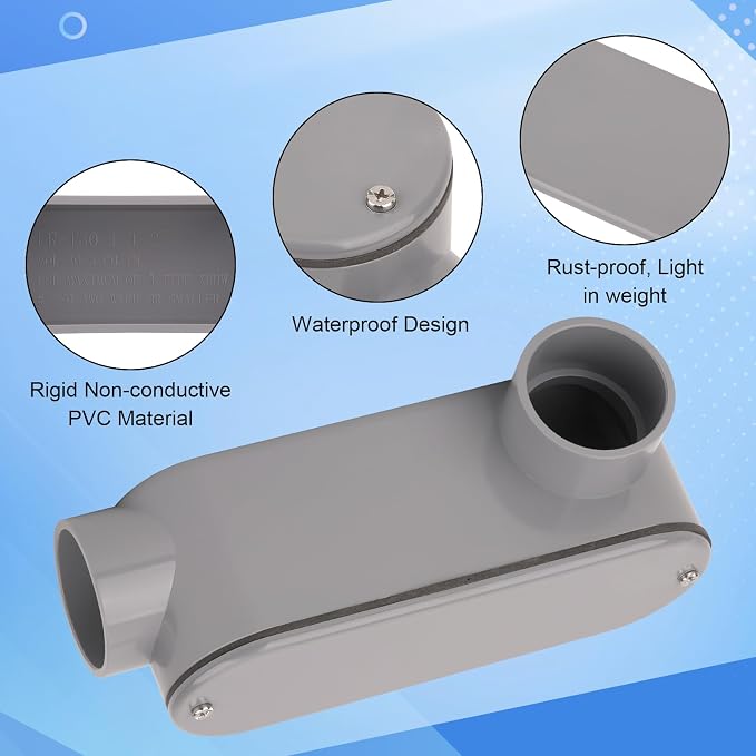 2Pack 1-1/2 Inch Rigid PVC Conduit Body Type LR 1.50IN Slip x Slip PVC Conduit - Image 4