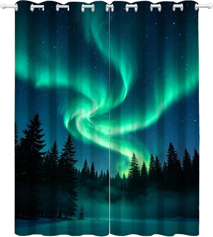 Aurora Forest Curtain, Deep Blue Night Sky Curtains - Image 3
