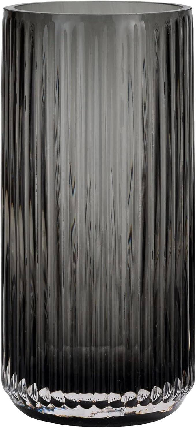 Flower Vase 10 inch Grey Thickened Hand Blow Glass Vase Round Vintage Striped by TIMEFOTO