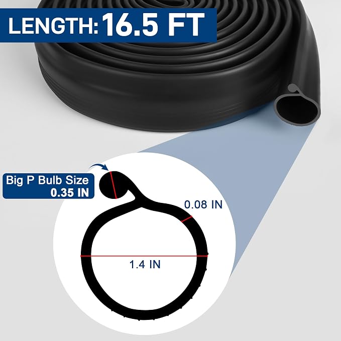 16.5FT Garage Door Bottom Seal Rubber 0.35" Big P Bulb Bottom Garage Weather - Image 7