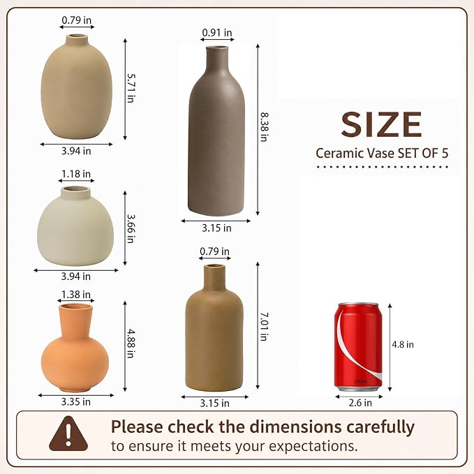 Neutral Ceramic Vase Set – 5 Matte Earth-Tone Vases - Image 3