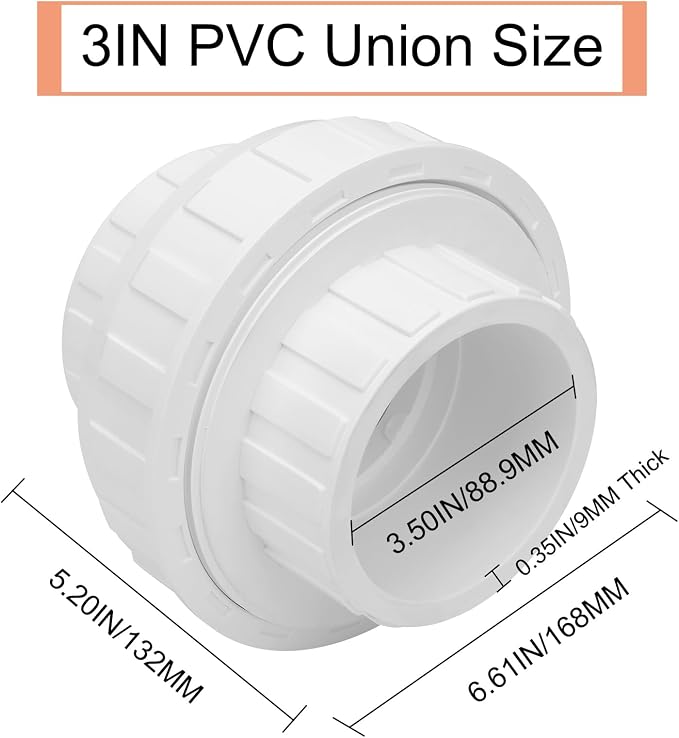 3" PVC Union Coupling Pipe Fitting 3Inch PVC Slip Union Adapter Coupling - Image 2