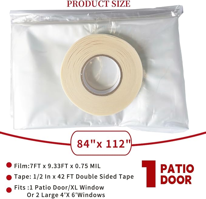 Large Patio Door Shrink Film Window Insulation Kit 84-Inch By 112-Inch | Clear - Image 4