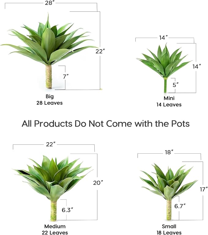 Velener 28" Artificial Plant Outdoor Agave, Large UV Resistant Fake Plants | - Image 2