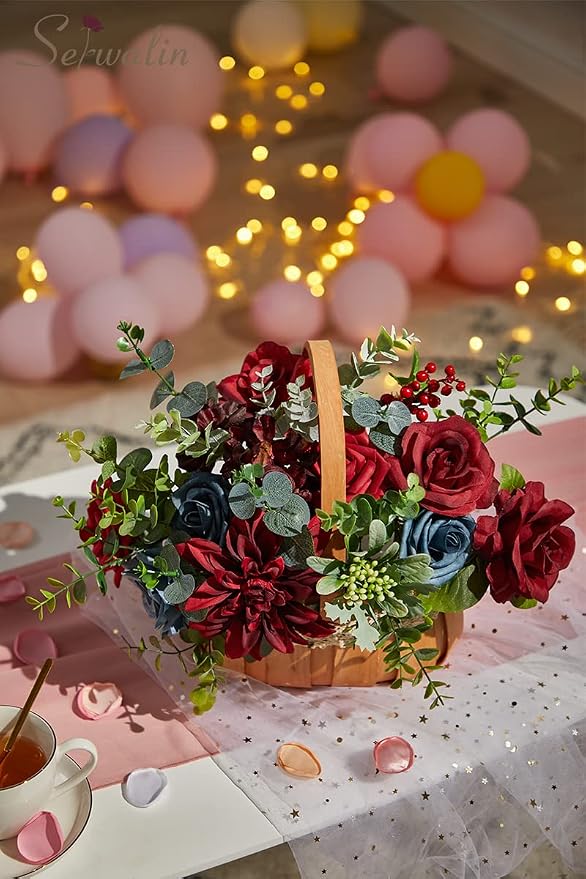 Serwalin Artificial Flowers Burgundy Navy Dahlia Silk Flowers - Image 3