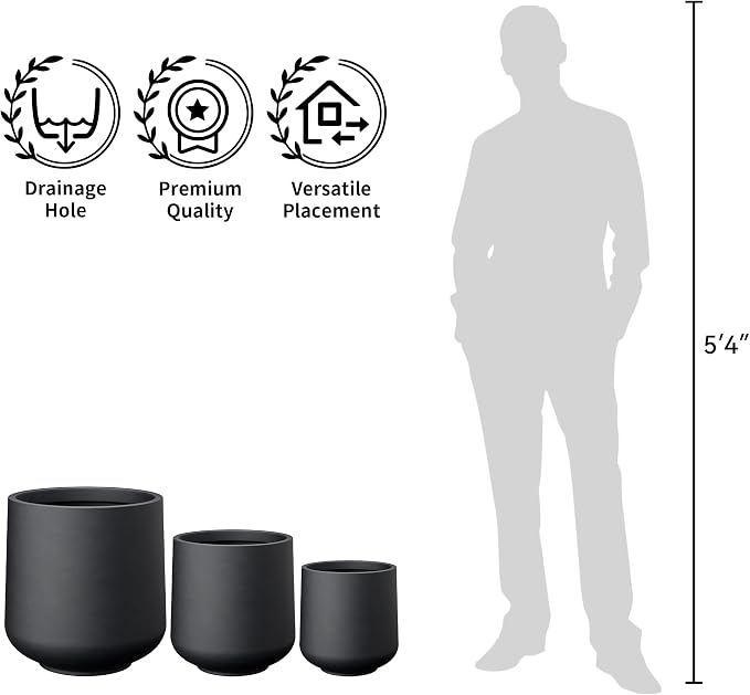 Kante Accent Round Curved Black Concrete Planter 13" Dia, Outdoor | Rubber Plug - Image 3