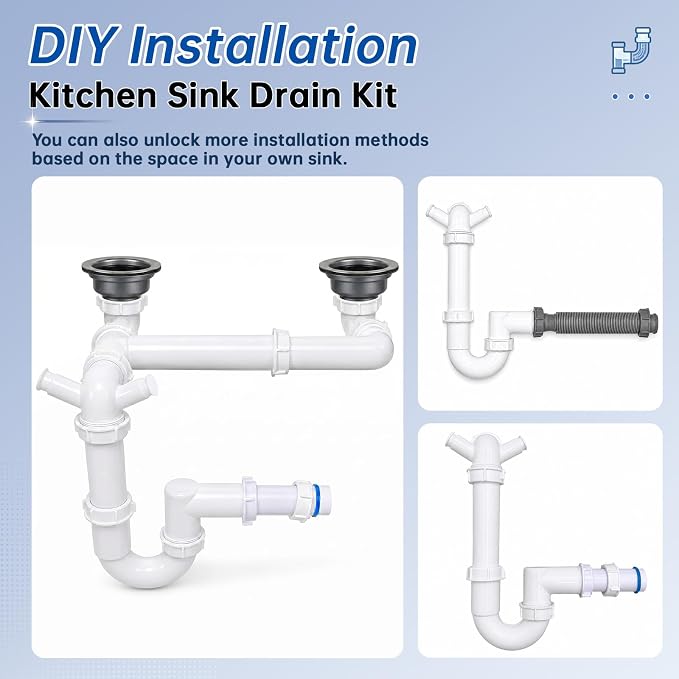 1-1/2" Kitchen Sink Drain Kit, Space-Saving Rear P-Trap - Image 6