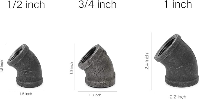 1/2" 45-degree elbow, Female Threaded 45-degree Malleable Cast Iron Connector - Image 3
