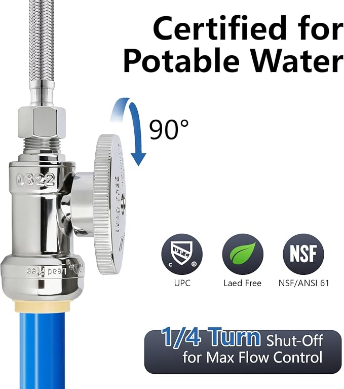 WiseWater Push Connect Straight Stop Valve 1/2" x 1/4" | 1/4 Turn - Image 4