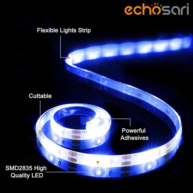 echosari Blue Led Strip Lights Waterproof Battery Operated - Image 2