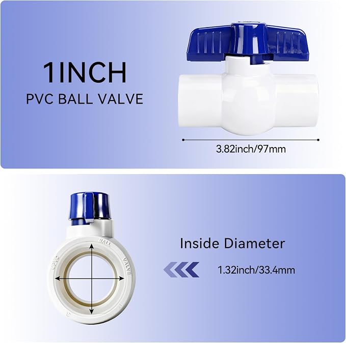 10 Pack 1inch PVC Ball Valves Full Port T-handle Water Shut-Off Valve NPT - Image 6