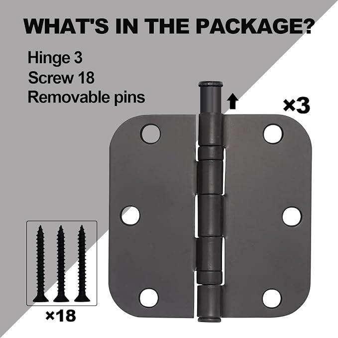 Matte Black Interior Door Hinges 3.5 in 3 Pack 5/8 Radius Steel Residential | 3 - Image 4