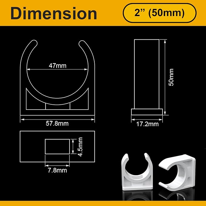 20PCS 50mm PVC Pipe Clamps, U-Shaped Pipe Clips - Image 2