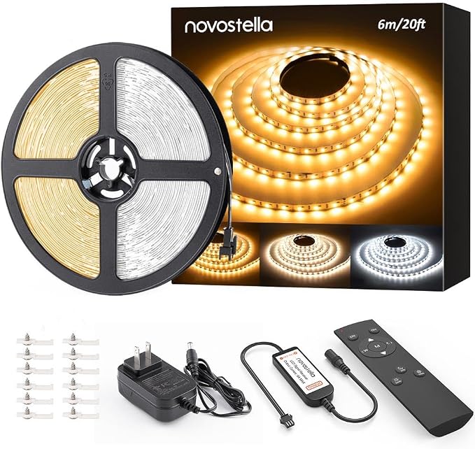 20ft Tunable White LED Strip Lights Dimmable 3000K-6500K 24V by novostella