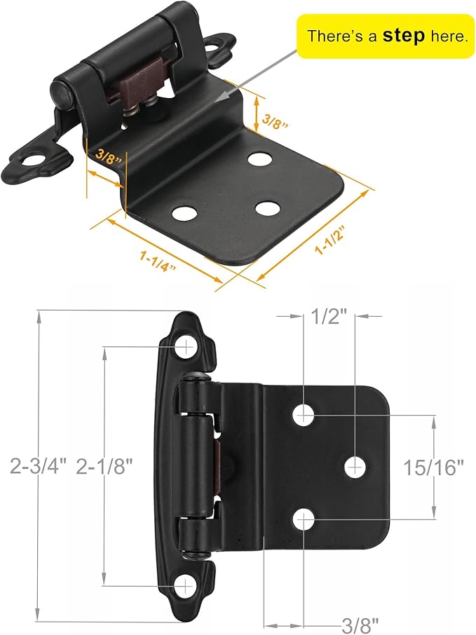 Matte Black Cabinet Hinges, 3/8” Inset, 10 Pack | - Image 2