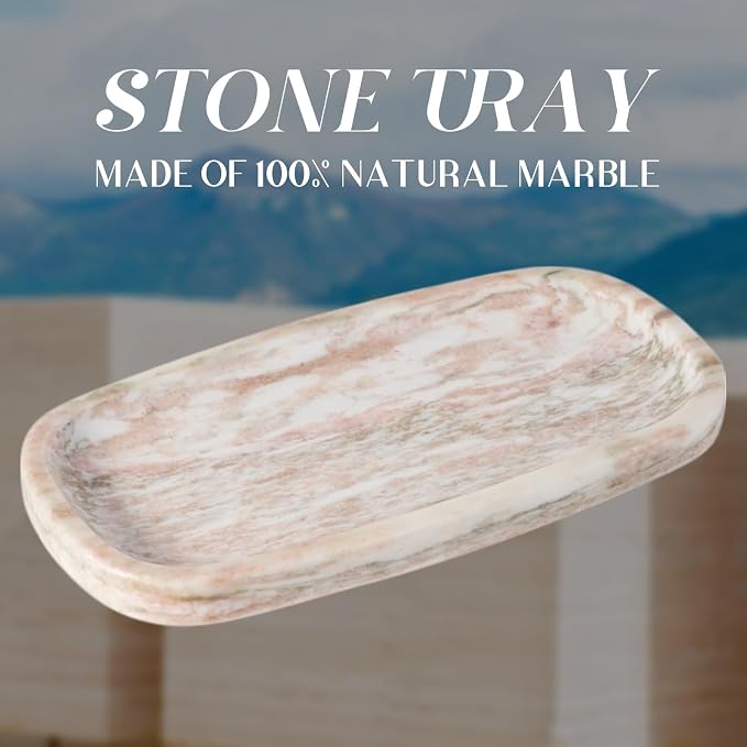Natural Marble Tray for Bathroom Countertop, Vanity Tray for Decor, Marble - Image 4