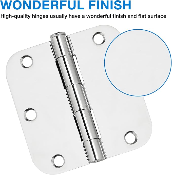 TDCHINGES Rounded Door Hinges 3.5" X 3 1/2 Inch Polished Chrome 5/8" Radius | - Image 2