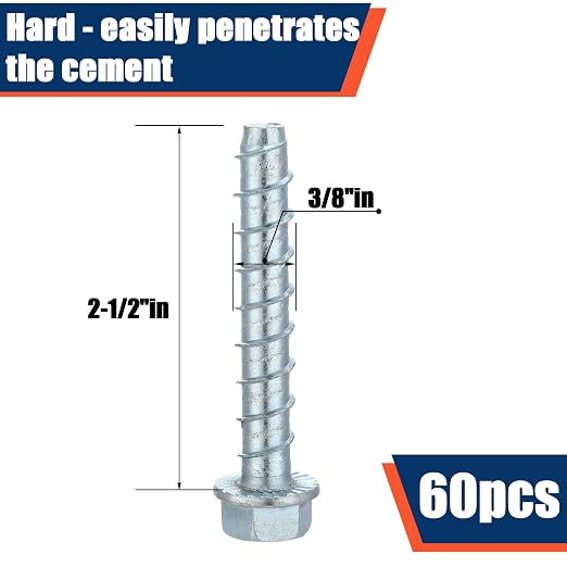 Tandefio 60 Pack 3/8 x 2-1/2" Concrete Anchors and Screw Kits Galvanized | - Image 2