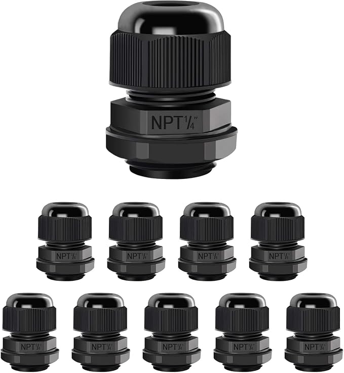 10 Pack NPT 1/4" Cable Glands Waterproof Adjustable 4-8mm Cable Connectors by LeMotech