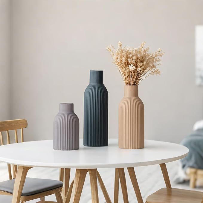 Modern Ceramic Vases Set of 3, Shelf Table Centerpiece - Image 9