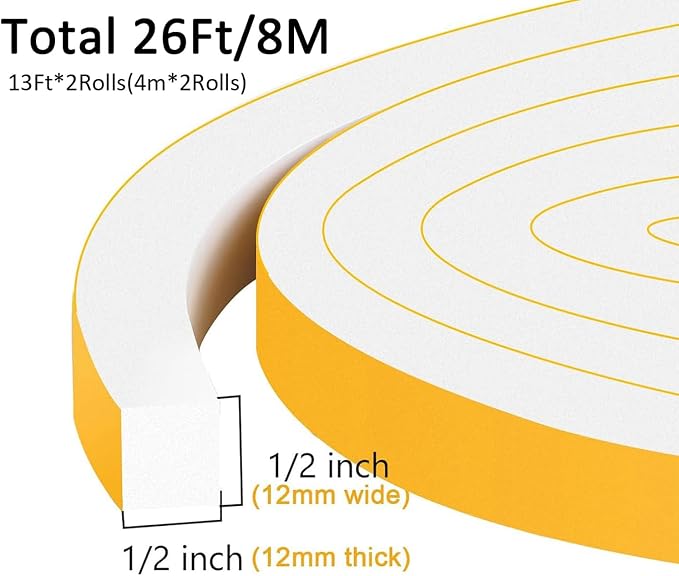 Square Foam Weather Stripping 1/2x1/2in, Strong Adhesive, Large Gaps | Blocks - Image 5
