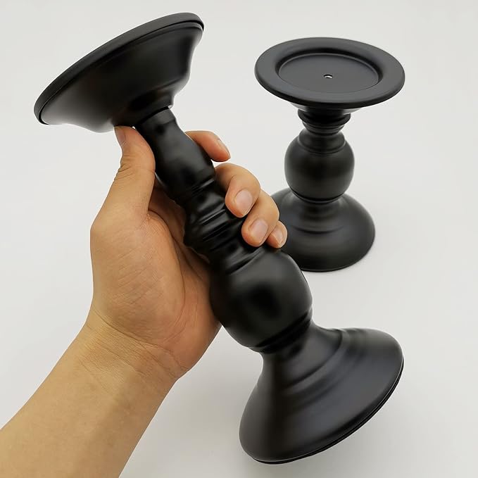 Pillar Candle Holders Stands Set of 2, Matte Black, 6.2" & 8.7" | Candle Holders - Image 5