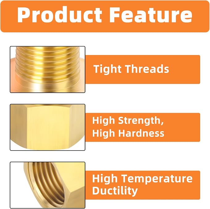 GASHER 5PCS Brass Pipe Fitting, 1/8-Inch Male Pipe x 3/8-Inch Female Pipe - Image 2
