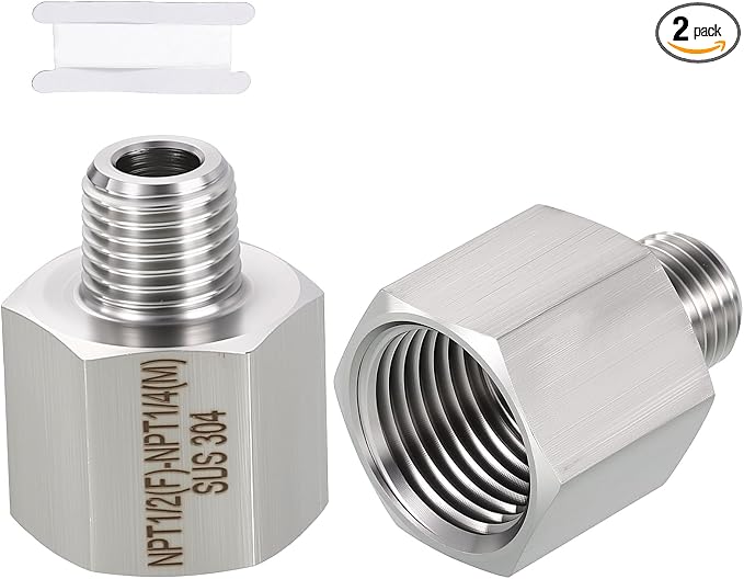 2 Pack 304 Stainless Steel FeMale to Male Adapter, 1/2" FeMale NPT x 1/4" Male by Rebower