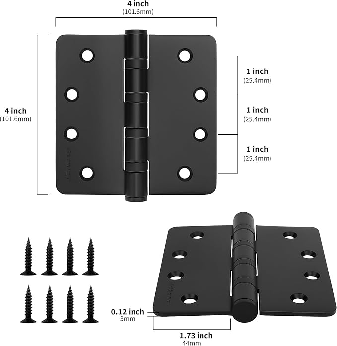 goldenwarm 3 Pack 4'' Black Ball Bearing Door Hinges – Heavy Duty Stainless - Image 2